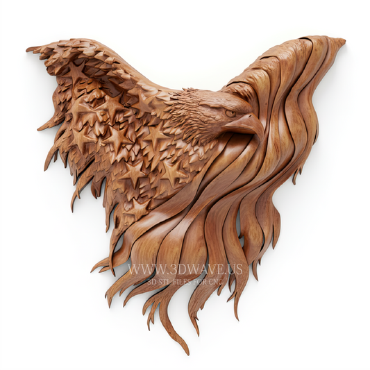 American Flag Eagle - 3D Model for CNC | Patriotic Sculpture STL File - 3DWave.us