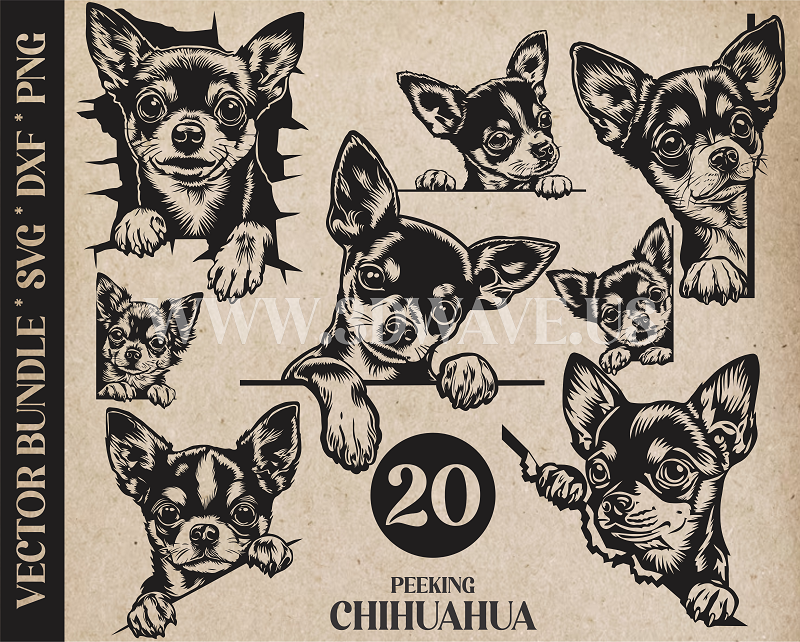 Peeking Chihuahua Dog Laser and Cricut SVG Vector Files