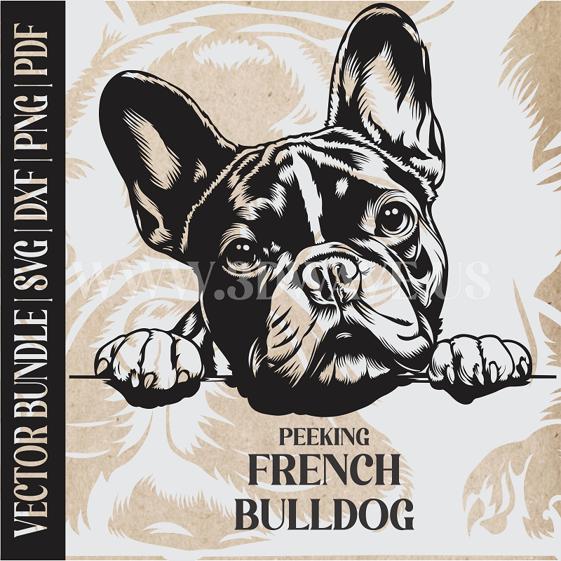 Peeking French Bulldog Dog Laser and Cricut SVG Vector Files