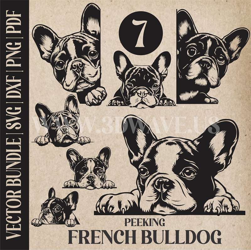 Peeking French Bulldog Dog Laser and Cricut SVG Vector Files
