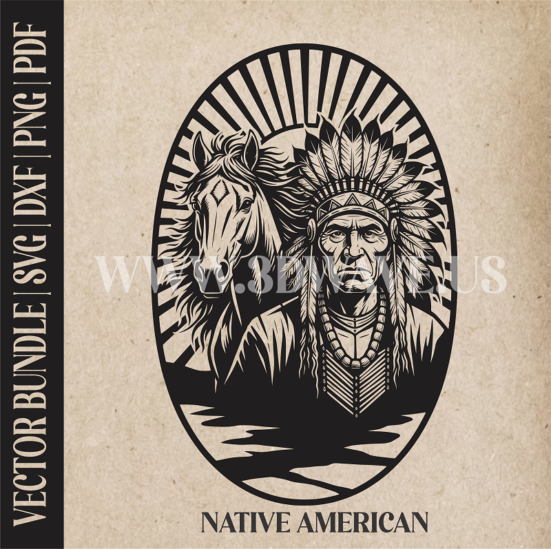 Native American with Horse| Vector Art: LaserCut Files for Cricut, Glowforge SVG | Digital Products
