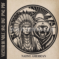 Thumbnail for Native American with Bear | Vector Art: LaserCut Files for Cricut, Glowforge SVG | Digital Products