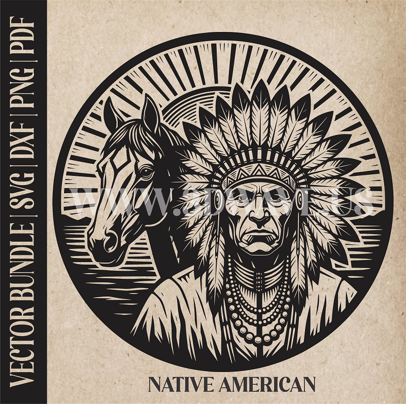 Native American with Horse| Vector Art: LaserCut Files for Cricut, Glowforge SVG | Digital Products