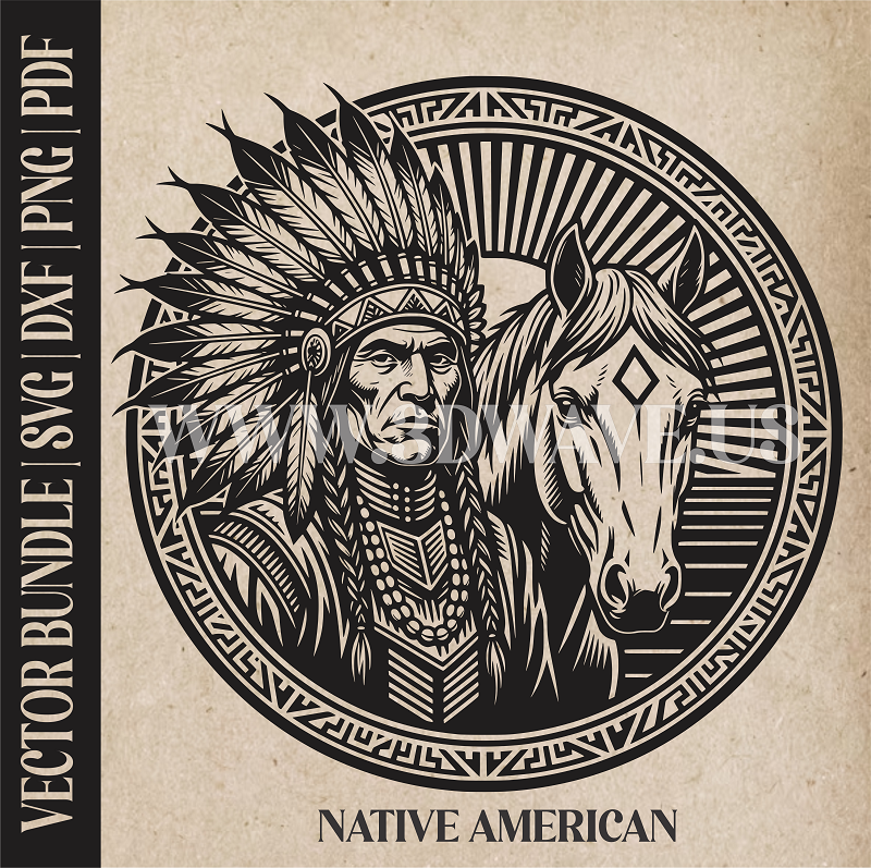 Native American with Horse | Vector Art: LaserCut Files for Cricut, Glowforge SVG | Digital Products