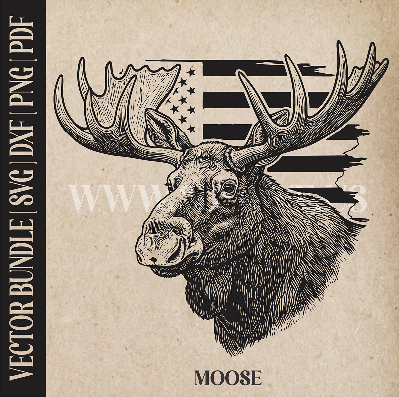 Moose on American Flag Background | Vector Art: LaserCut Files for Cricut, Glowforge SVG | Digital Products