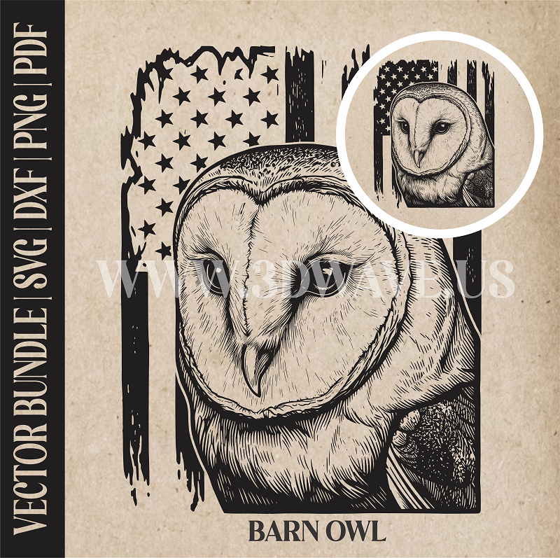 Barn owl  on american flag background | Vector Art: LaserCut Files for Cricut, Glowforge SVG | Digital Products