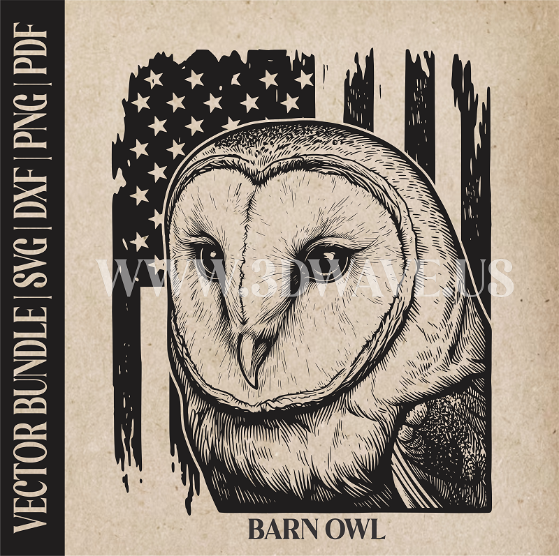 Barn owl  on american flag background | Vector Art: LaserCut Files for Cricut, Glowforge SVG | Digital Products
