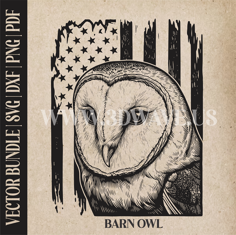 Barn owl  on american flag background | Vector Art: LaserCut Files for Cricut, Glowforge SVG | Digital Products