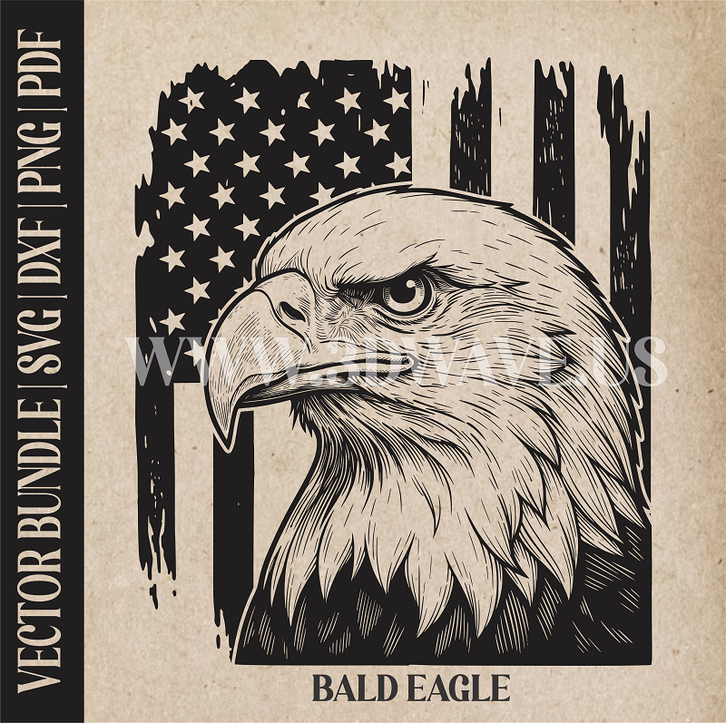 Bald Eagle on American Flag Background| Vector Art: LaserCut Files for Cricut, Glowforge SVG | Digital Products