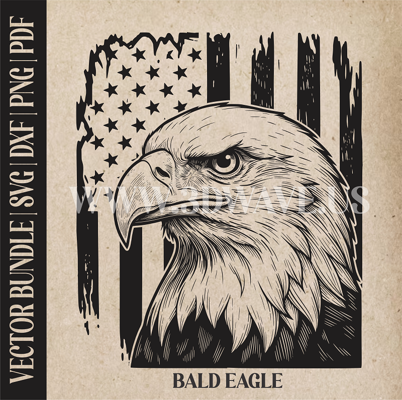 Bald Eagle on American Flag Background| Vector Art: LaserCut Files for Cricut, Glowforge SVG | Digital Products