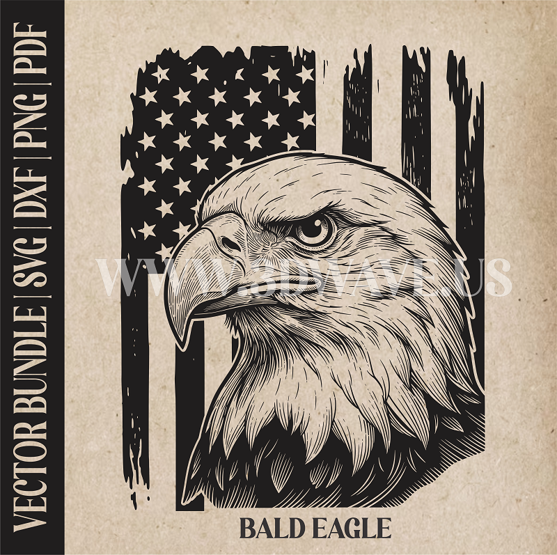 Bald Eagle on American Flag Background| Vector Art: LaserCut Files for Cricut, Glowforge SVG | Digital Products