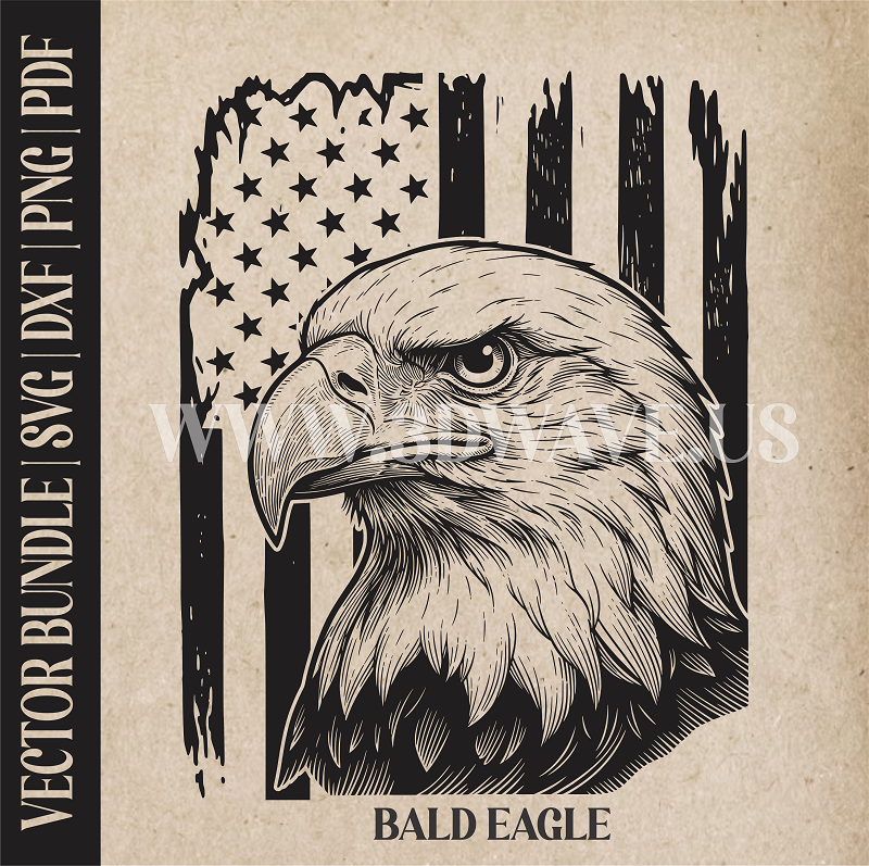 Bald Eagle on American Flag Background| Vector Art: LaserCut Files for Cricut, Glowforge SVG | Digital Products