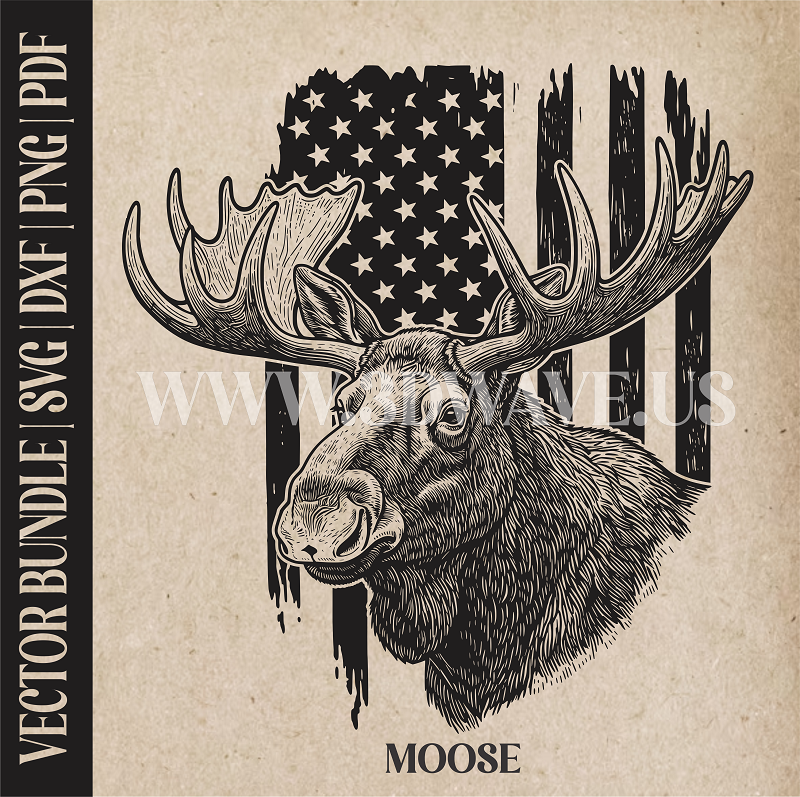 Moose on American Flag Background | Vector Art: LaserCut Files for Cricut, Glowforge SVG | Digital Products