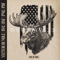 Thumbnail for Moose on American Flag Background | Vector Art: LaserCut Files for Cricut, Glowforge SVG | Digital Products