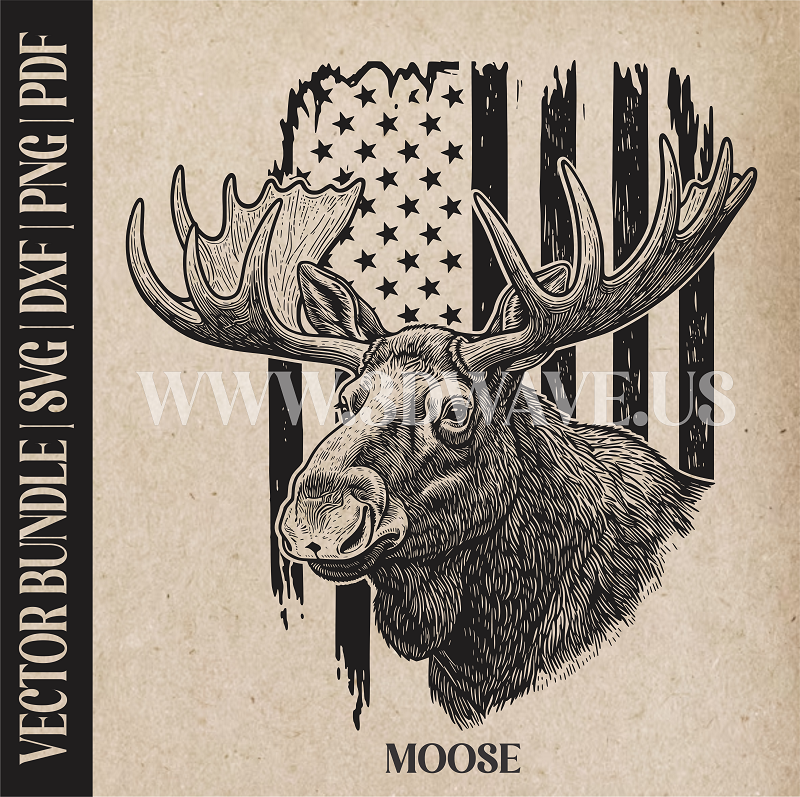 Moose on American Flag Background | Vector Art: LaserCut Files for Cricut, Glowforge SVG | Digital Products