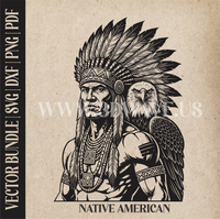 Thumbnail for Native American with Eagle  | Vector Art: LaserCut Files for Cricut, Glowforge SVG | Digital Products