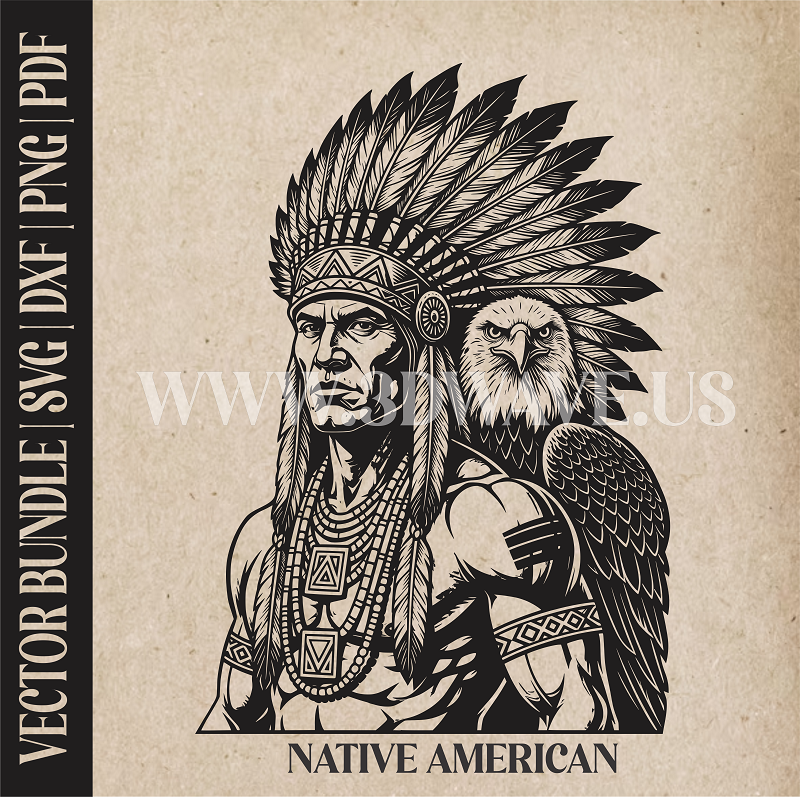 Native American with Eagle  | Vector Art: LaserCut Files for Cricut, Glowforge SVG | Digital Products