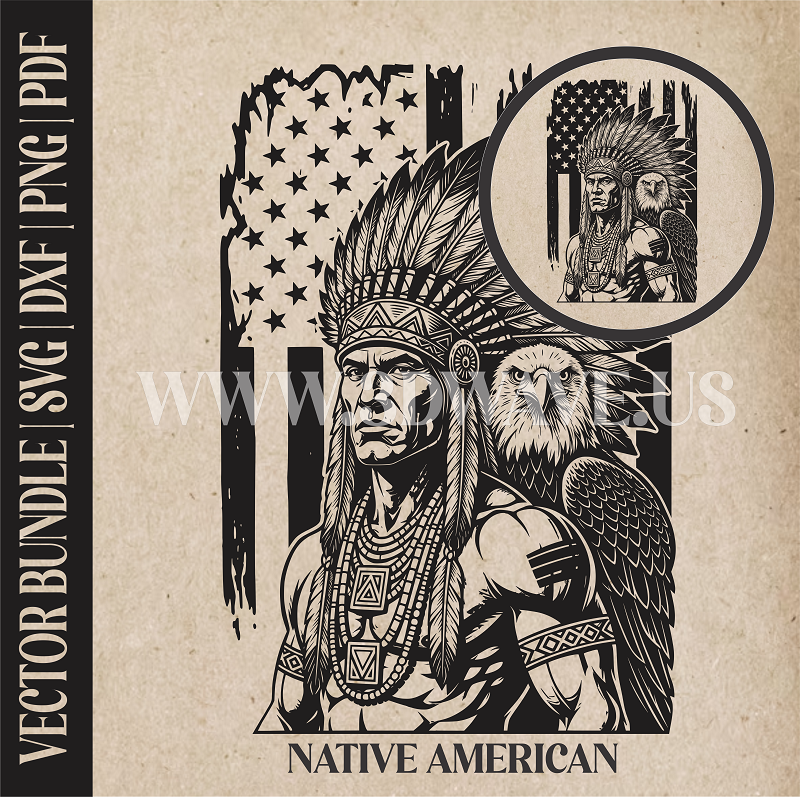Native American with Eagle | Vector Art: LaserCut Files for Cricut, Glowforge SVG | Digital Products
