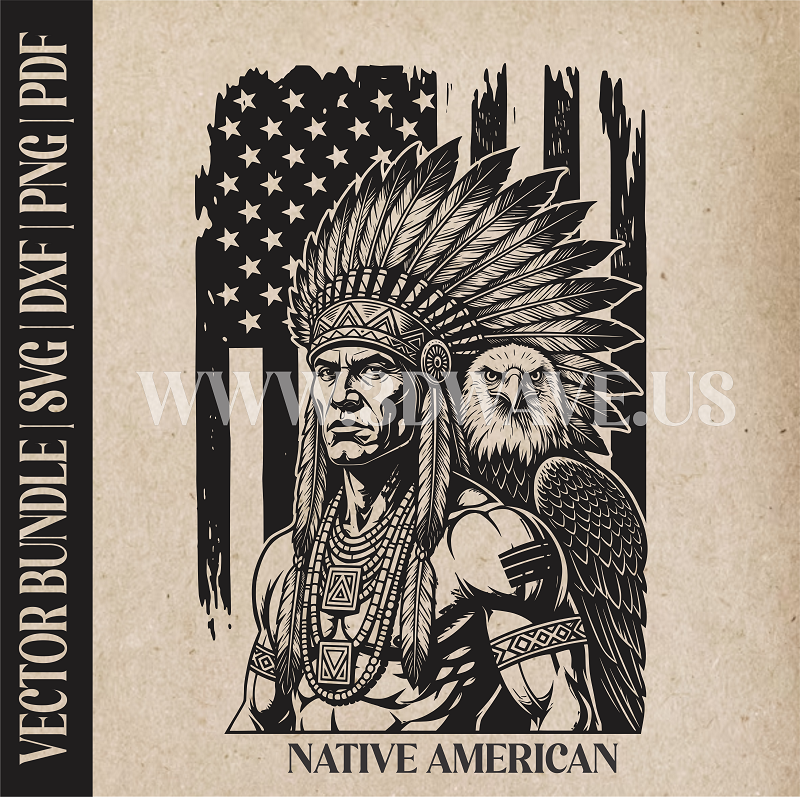 Native American with Eagle | Vector Art: LaserCut Files for Cricut, Glowforge SVG | Digital Products