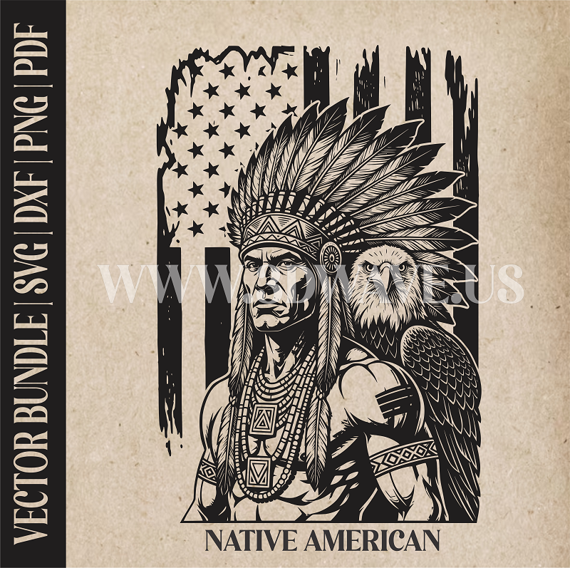 Native American with Eagle | Vector Art: LaserCut Files for Cricut, Glowforge SVG | Digital Products