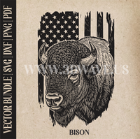 Thumbnail for Bison on american flag background  | Vector Art: LaserCut Files for Cricut, Glowforge SVG | Digital Products