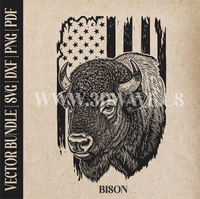 Thumbnail for Bison on american flag background  | Vector Art: LaserCut Files for Cricut, Glowforge SVG | Digital Products
