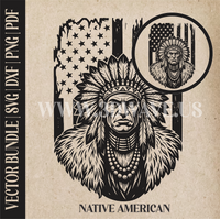 Thumbnail for Native American on American Flag Backround | Vector Art: LaserCut Files for Cricut, Glowforge SVG | Digital Products