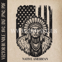 Thumbnail for Native American on American Flag Backround | Vector Art: LaserCut Files for Cricut, Glowforge SVG | Digital Products