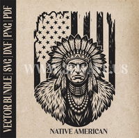 Thumbnail for Native American on American Flag Backround | Vector Art: LaserCut Files for Cricut, Glowforge SVG | Digital Products