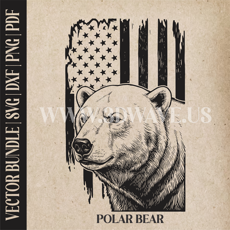 Polar Bear on american flag background | Vector Art: LaserCut Files for Cricut, Glowforge SVG | Digital Products