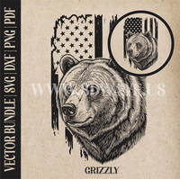 Thumbnail for Grizzly bear on American Flag Background | Vector Art: LaserCut Files for Cricut, Glowforge SVG | Digital Products