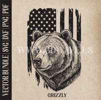 Thumbnail for Grizzly bear on American Flag Background | Vector Art: LaserCut Files for Cricut, Glowforge SVG | Digital Products