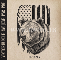Thumbnail for Grizzly bear on American Flag Background | Vector Art: LaserCut Files for Cricut, Glowforge SVG | Digital Products
