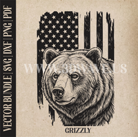 Thumbnail for Grizzly bear on American Flag background | Vector Art: LaserCut Files for Cricut, Glowforge SVG | Digital Products