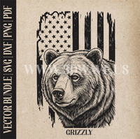 Thumbnail for Grizzly bear on American Flag background | Vector Art: LaserCut Files for Cricut, Glowforge SVG | Digital Products