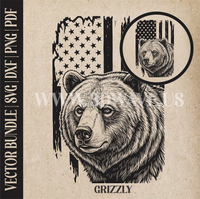 Thumbnail for Grizzly bear on American Flag background | Vector Art: LaserCut Files for Cricut, Glowforge SVG | Digital Products