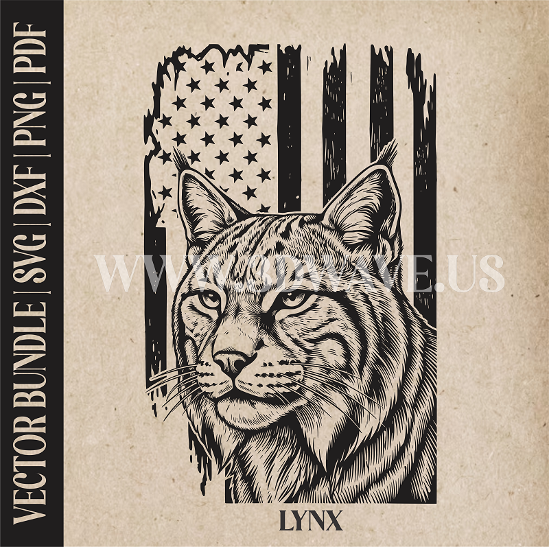 Lynx on American Flag Background | Vector Art: LaserCut Files for Cricut, Glowforge SVG | Digital Products