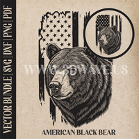 Thumbnail for American Black Bear on American Flag Background | Vector Art: LaserCut Files for Cricut, Glowforge SVG | Digital Products