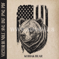 Thumbnail for Kodiak Bear on American Flag Background | Vector Art: LaserCut Files for Cricut, Glowforge SVG | Digital Products)