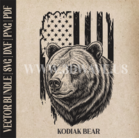Thumbnail for Kodiak Bear on American Flag Background | Vector Art: LaserCut Files for Cricut, Glowforge SVG | Digital Products)