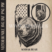 Thumbnail for Kodiak Bear on American Flag Background | Vector Art: LaserCut Files for Cricut, Glowforge SVG | Digital Products)