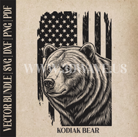 Thumbnail for Kodiak Bear on American Flag Background | Vector Art: LaserCut Files for Cricut, Glowforge SVG | Digital Products)