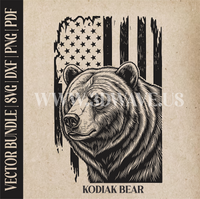 Thumbnail for Kodiak Bear on American Flag Background | Vector Art: LaserCut Files for Cricut, Glowforge SVG | Digital Products)