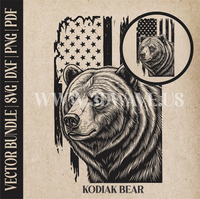 Thumbnail for Kodiak Bear on American Flag Background | Vector Art: LaserCut Files for Cricut, Glowforge SVG | Digital Products)