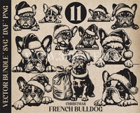 Thumbnail for Peeking French Bulldog Dog Bundle | Vector Art | Peeking Puppy Illustration | Santa Claus | Christmas | Digital Download