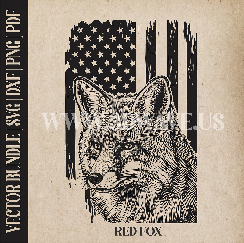 Red Fox on American Flag Background | Vector Art: LaserCut Files for Cricut, Glowforge SVG | Digital Products)