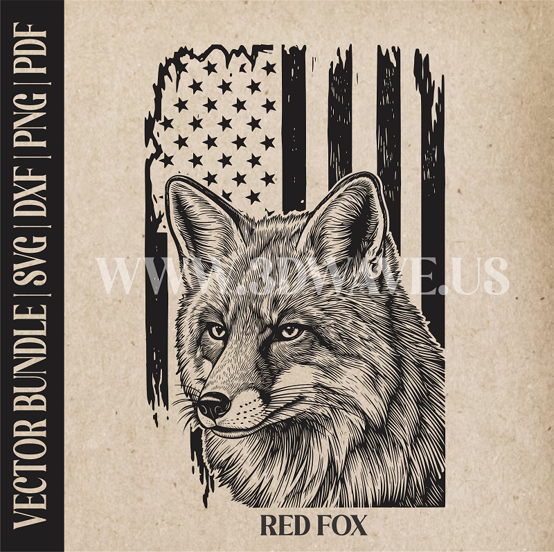 Red Fox on American Flag Background | Vector Art: LaserCut Files for Cricut, Glowforge SVG | Digital Products)