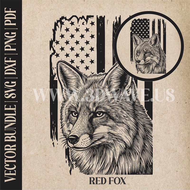 Red Fox on American Flag Background | Vector Art: LaserCut Files for Cricut, Glowforge SVG | Digital Products)