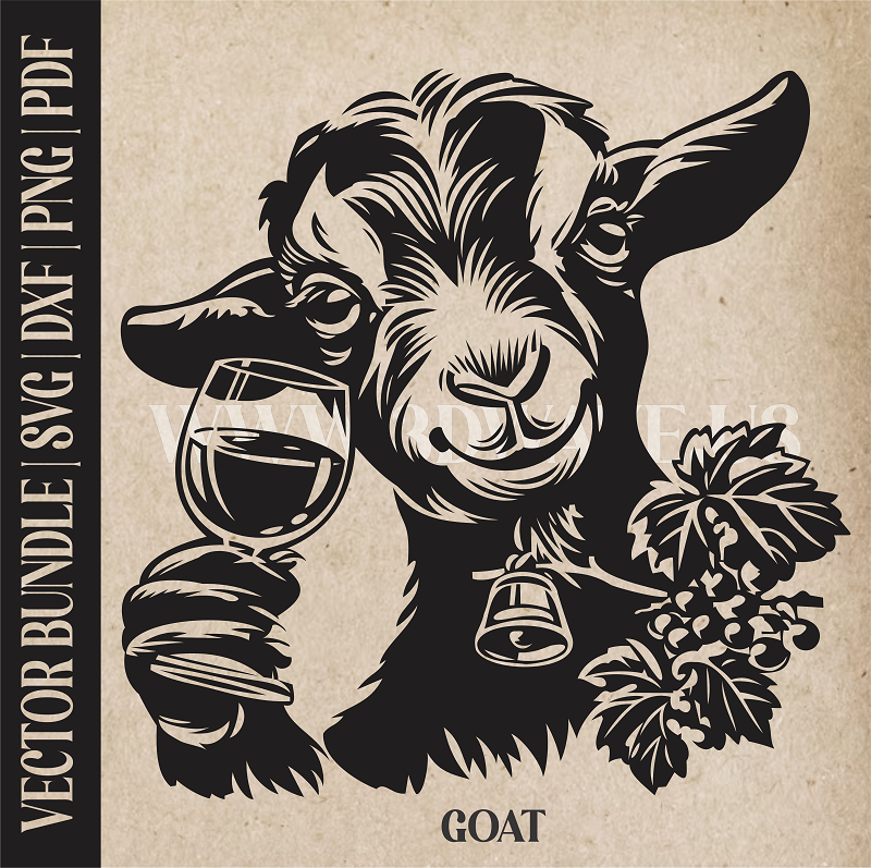 A goat, drinking wine | Vector Art: LaserCut Files for Cricut, Glowforge SVG | Digital Products)