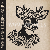 Thumbnail for Deer in Flowers | Vector Art: LaserCut Files for Cricut, Glowforge SVG | Digital Products)